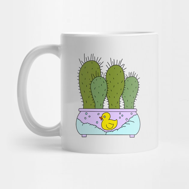 Cute Cactus Design #152: Funky Cacti In Bubble Bath Rubber Duck Pot by DreamCactus